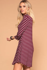 Burgundy Striped Shift Pocket Dress
