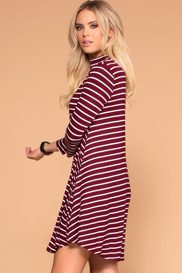 Burgundy Striped Shift Pocket Dress