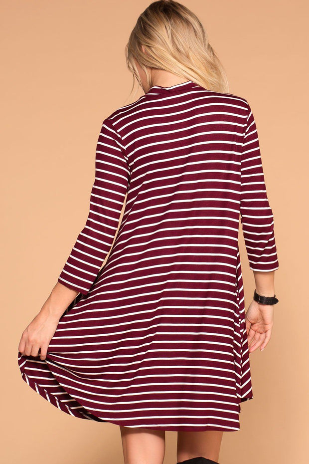 Burgundy Striped Shift Pocket Dress