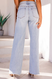 Straight Cut Distressed Denim Jeans

