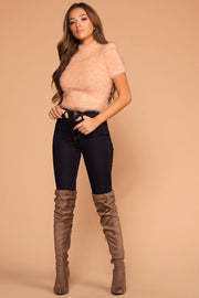Kristina Blush Fuzzy Crop Sweater Top | Shop Priceless