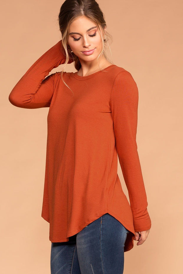 Priceless | Copper Round Neck Long Sleeve Knit Top | Womens