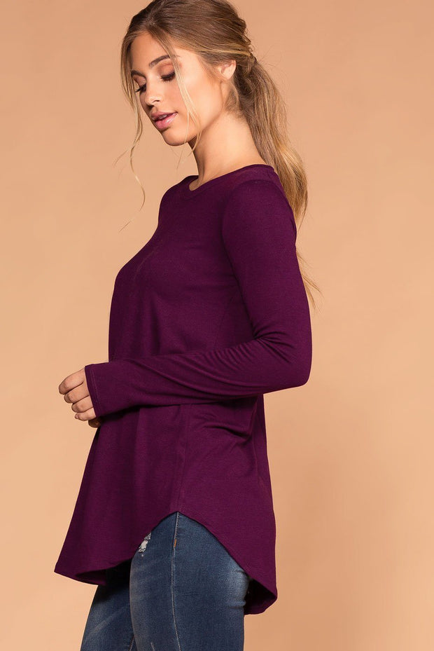 Priceless | Plum | Round Neck Long Sleeve Top | Womens