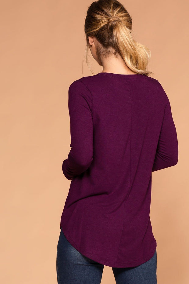 Priceless | Plum | Round Neck Long Sleeve Top | Womens