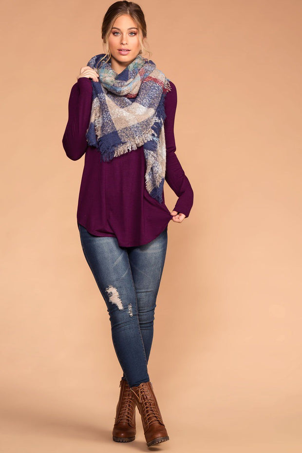Priceless | Plum | Round Neck Long Sleeve Top | Womens