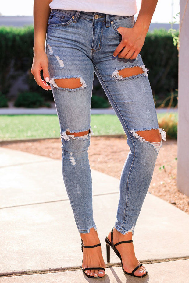 Distressed Medium Wash Denim Skinny Jeans