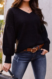  Black Balloon Sleeve Knit Sweater