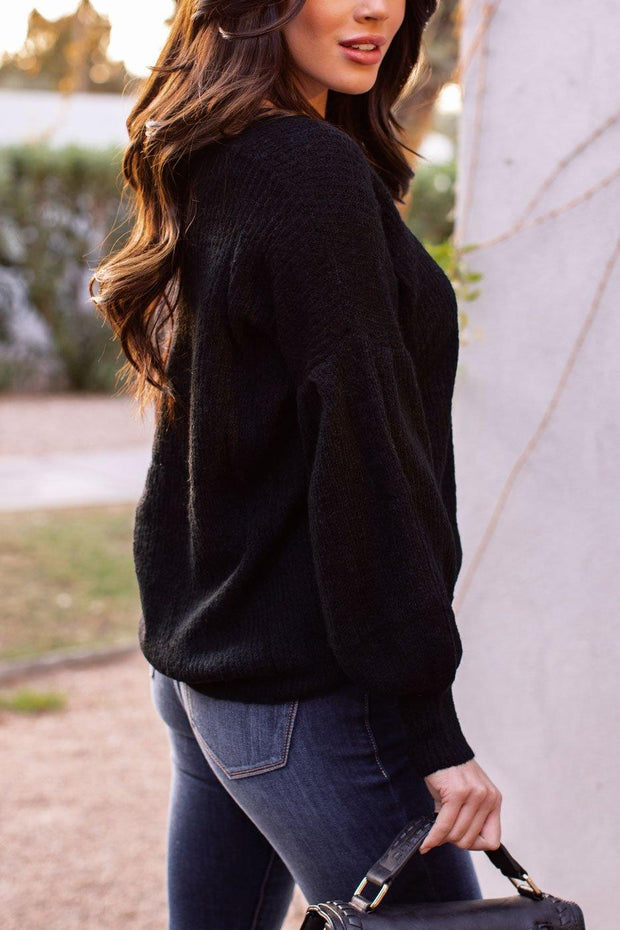  Black Balloon Sleeve Knit Sweater