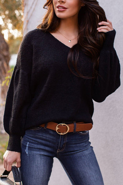  Black Balloon Sleeve Knit Sweater