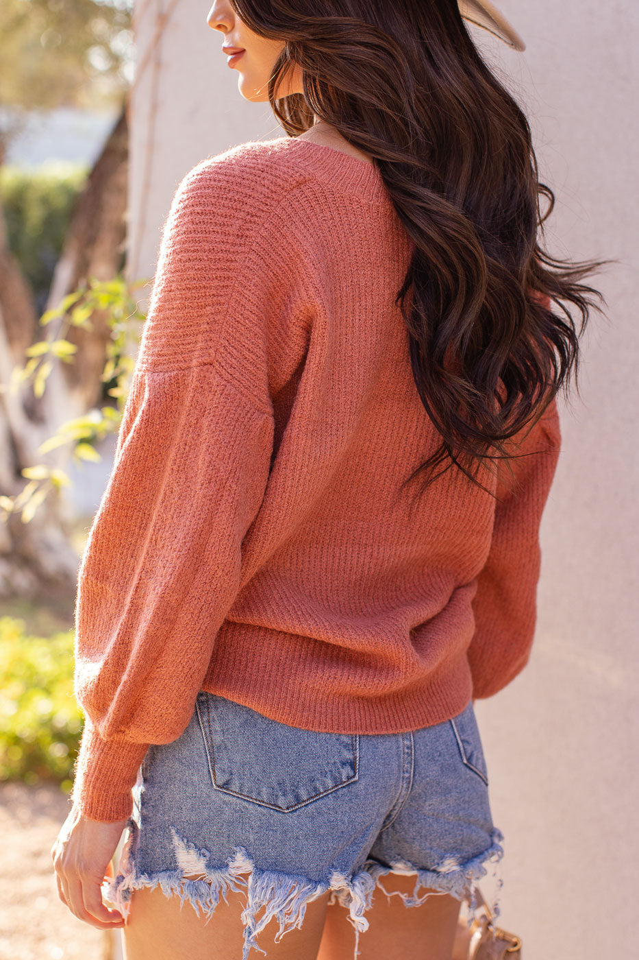 Terracotta Balloon Sleeve Knit Sweater