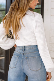 Puff Sleeve Crop Ivory Sweater