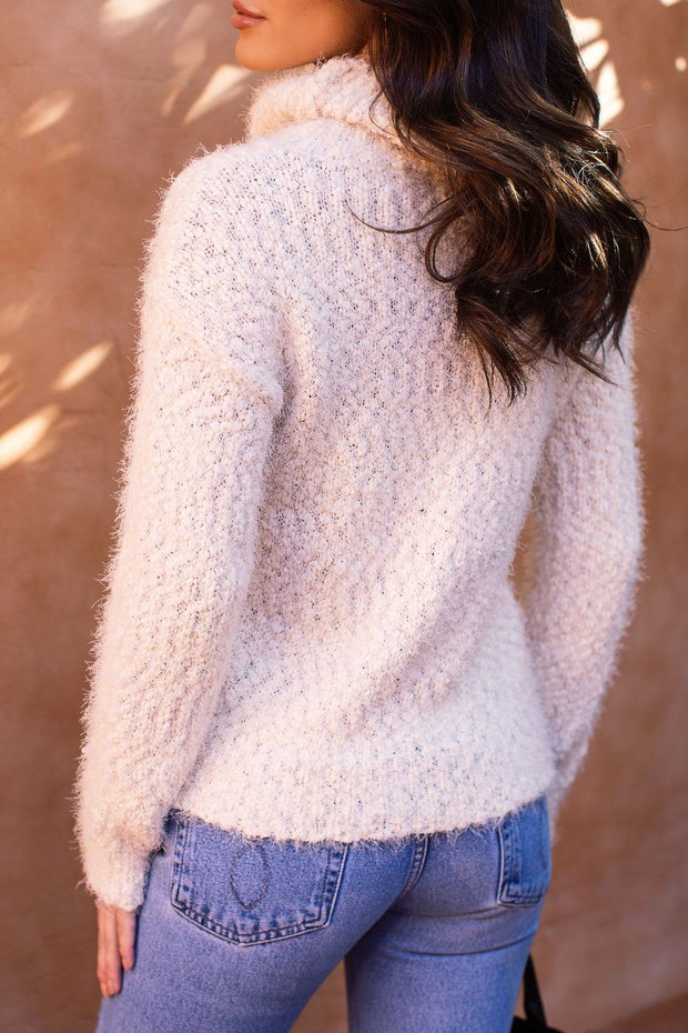 Love Me Madly Ivory Fuzzy Knit Turtleneck Sweater