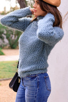 Teal Fuzzy Knit Turtleneck Sweater