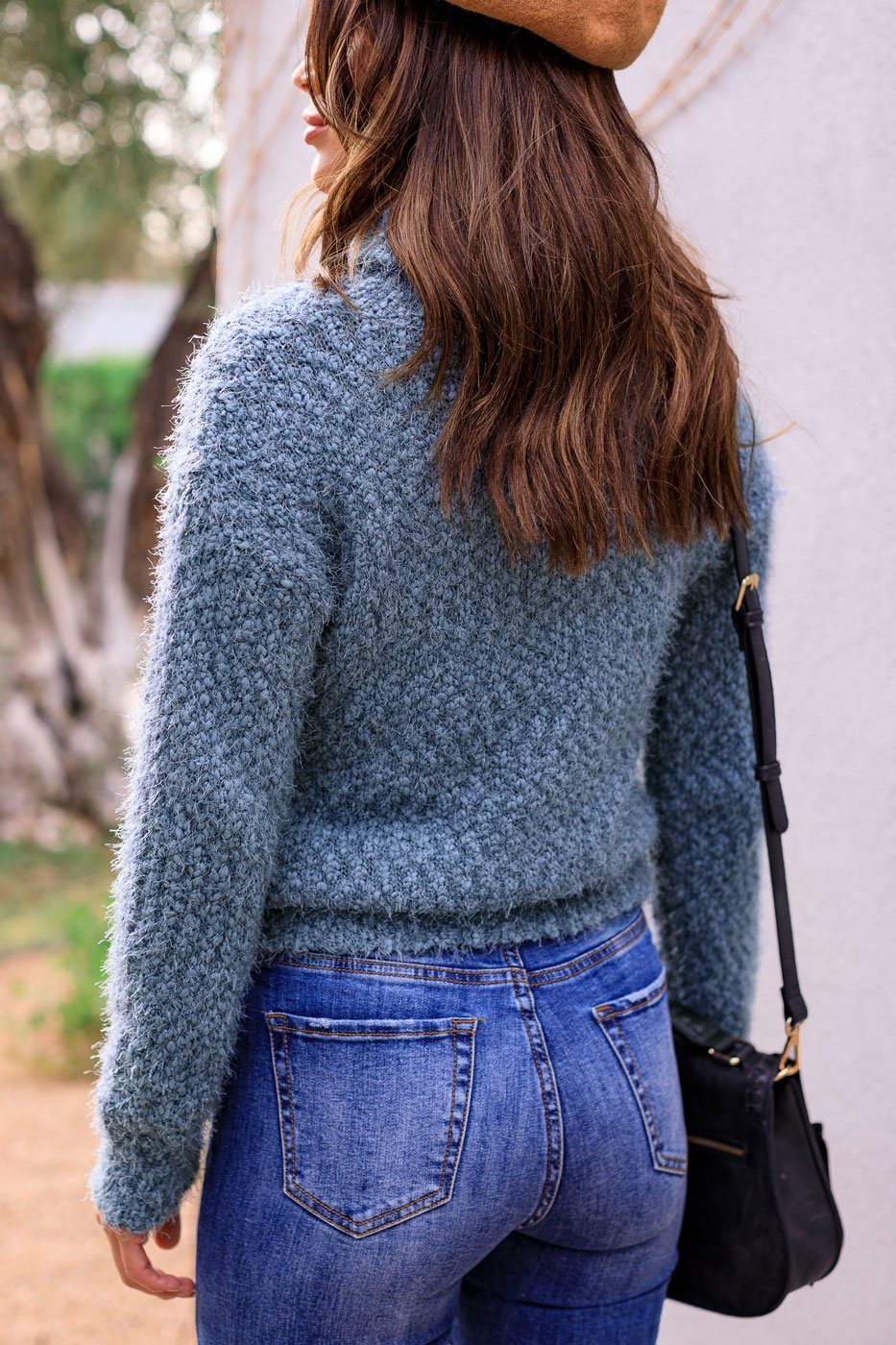 Teal Fuzzy Knit Turtleneck Sweater