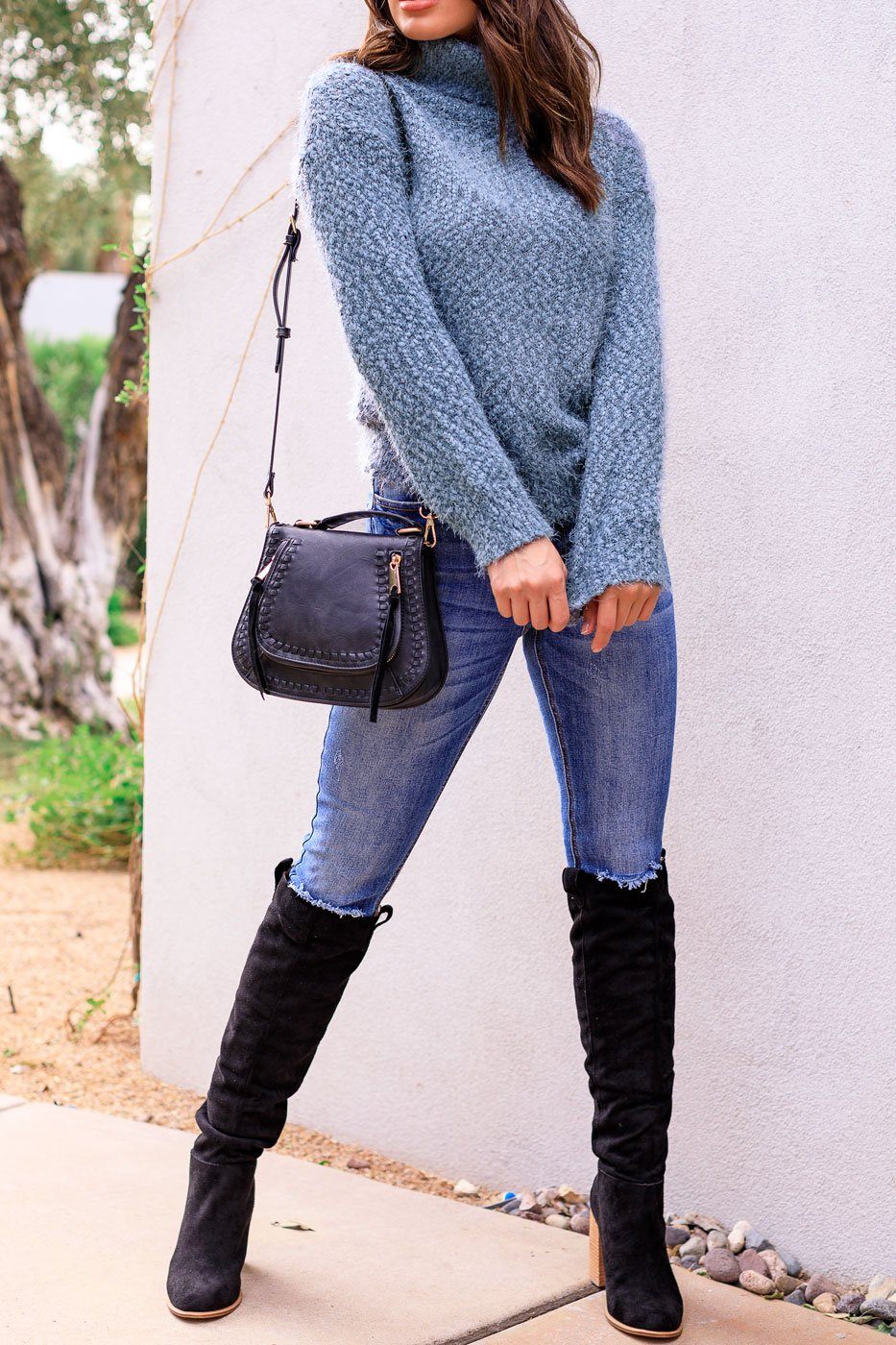 Teal Fuzzy Knit Turtleneck Sweater