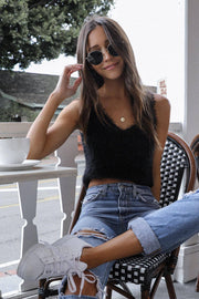 Luxe Black Fuzzy Tank Top
