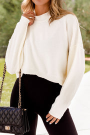 Cropped Mock Neck Cream Sweater