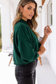 Cropped Mock Neck Green Sweater
