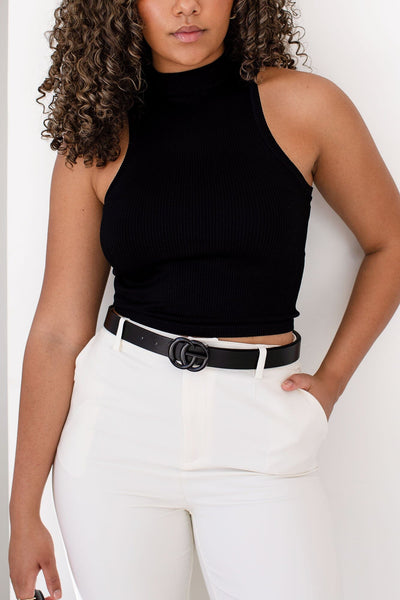 Black Mock Neck Tank Top