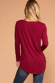 Missy Burgundy Long Sleeve V-Neck Top | Shop Priceless