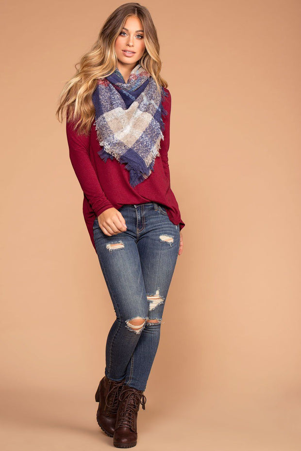 Missy Burgundy Long Sleeve V-Neck Top | Shop Priceless