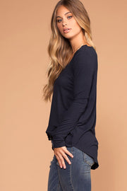 Missy Navy Long Sleeve V-Neck Top | Shop Priceless