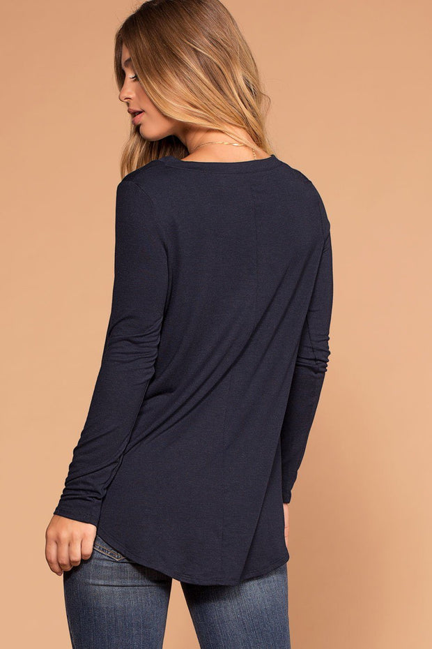 Missy Navy Long Sleeve V-Neck Top | Shop Priceless