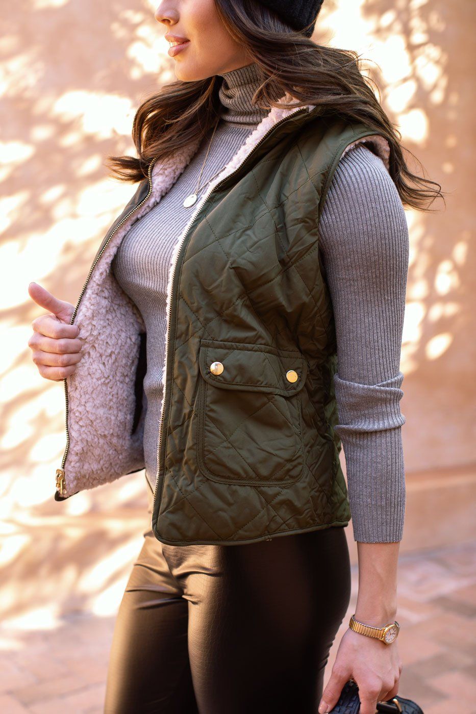 Olive Puffy Quilted Vest