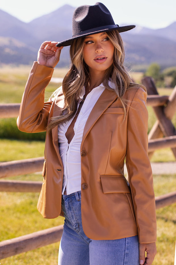 Camel Vegan Leather Blazer