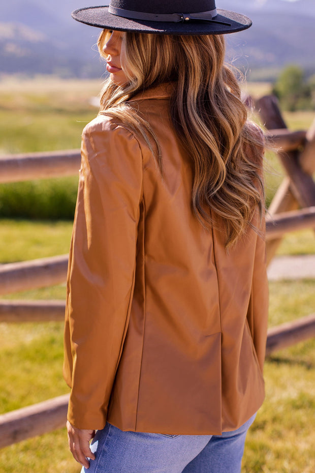 Camel Vegan Leather Blazer