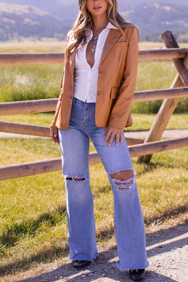 Camel Vegan Leather Blazer