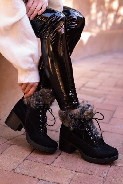 Black Faux-Fur Trim Boots