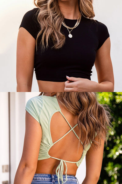 Tie-Back Crop Top Bundle - Black and Sage