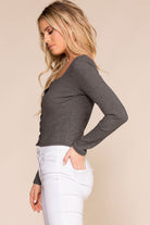 Priceless | Charcoal | Button Long Sleeve | Crop Top | Womens
