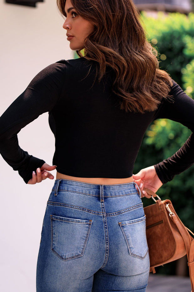 Black Crop Turtleneck Top