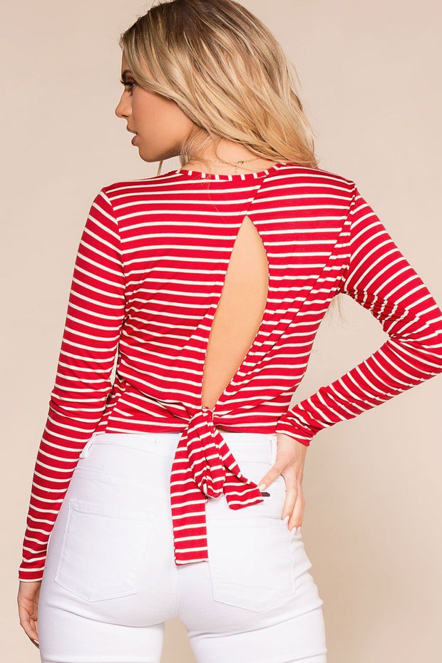 Priceless | Red Stripe | Open Back Top | Crop Top | Womens