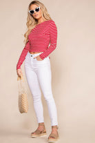 Priceless | Red Stripe | Open Back Top | Crop Top | Womens