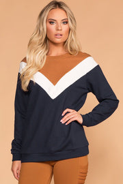 Navy and Coco Chevron Colorblock Sweatshirt | Mono B