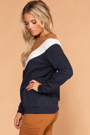 Navy and Coco Chevron Colorblock Sweatshirt | Mono B