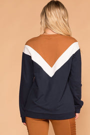 Navy and Coco Chevron Colorblock Sweatshirt | Mono B