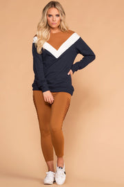 Navy and Coco Chevron Colorblock Sweatshirt | Mono B