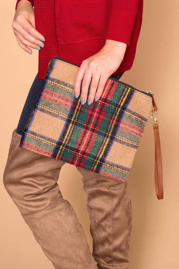 Plaid Beige Woven Clutch