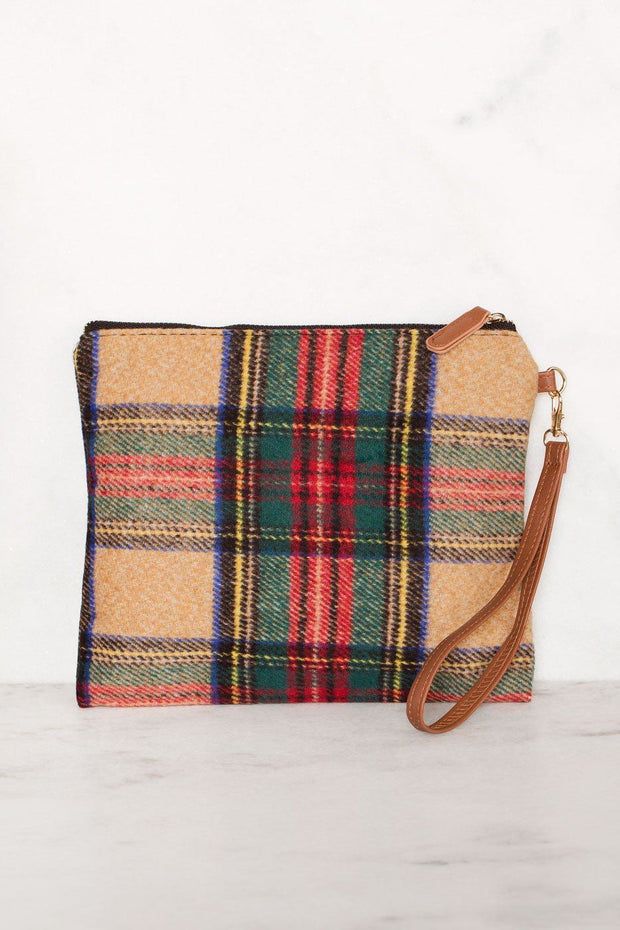 Plaid Beige Woven Clutch