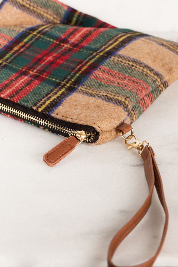 Plaid Beige Woven Clutch
