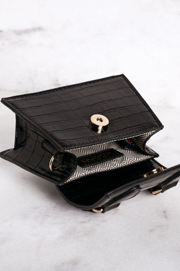 Playing Catch Up Black Mini Croc Purse