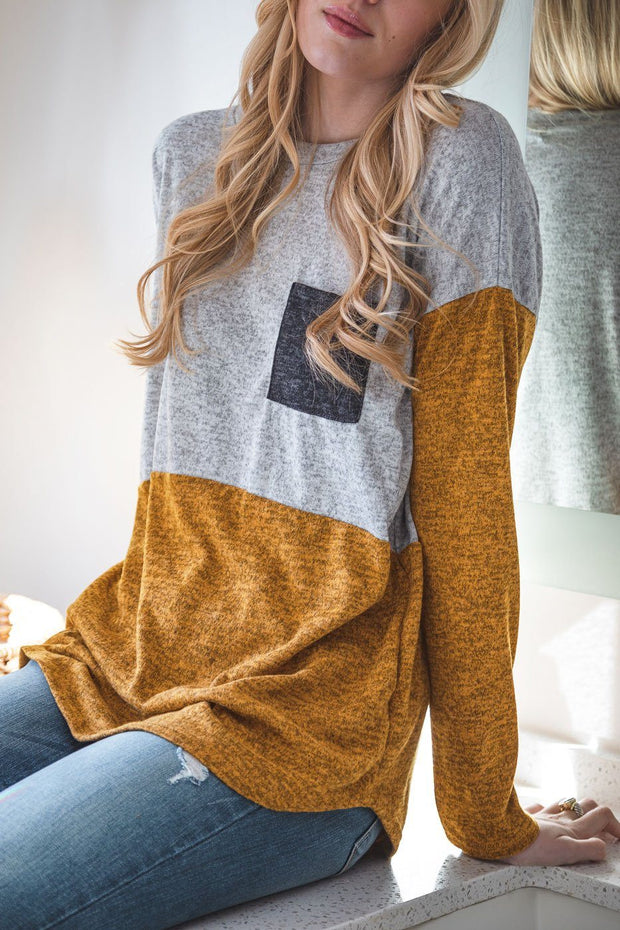 Pru Mustard Colorblock Pocket Top