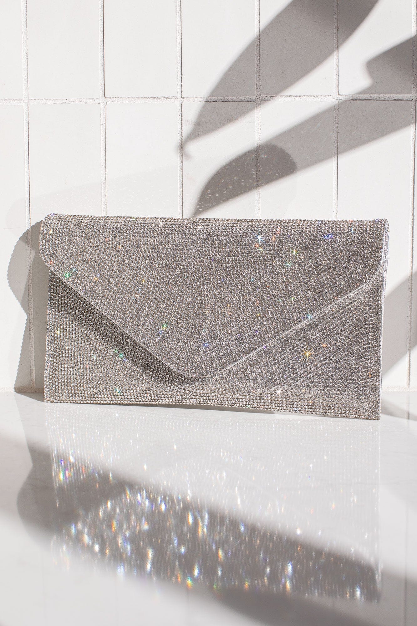 Silver Rhinestone Envelope Purse