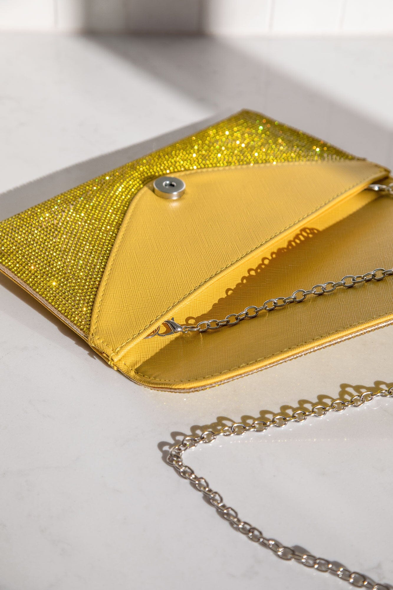 Yellow Rhinestone Envelope Purse