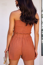 Rust Tie-Front Bandeau Top and Shorts Set