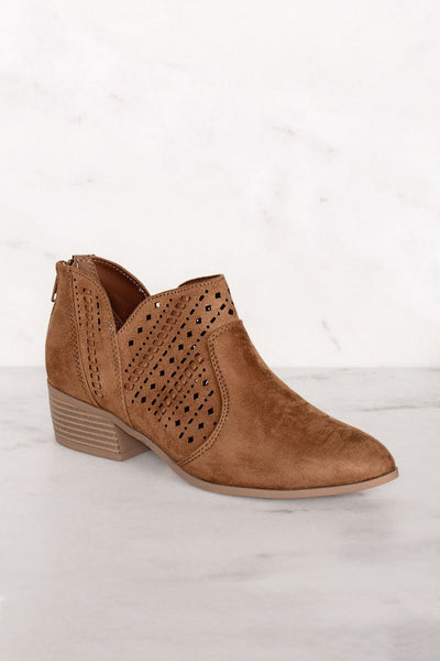 Rosie Chestnut Laser Cut Booties | Shop Priceless